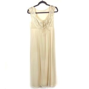 Nightgown Negligee Vintage Shadowline Women's Cream Yellow Lace Sheer Size M